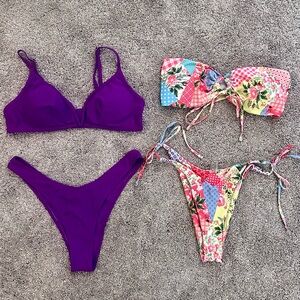 Purple and Floral Bikini Set